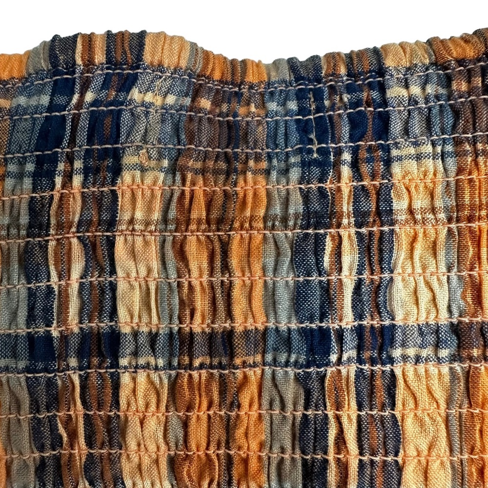Verb by Pallavi Singhee x Anthropologie Ruffled Plaid Top Smocked Orange Medium - Picture 10 of 15